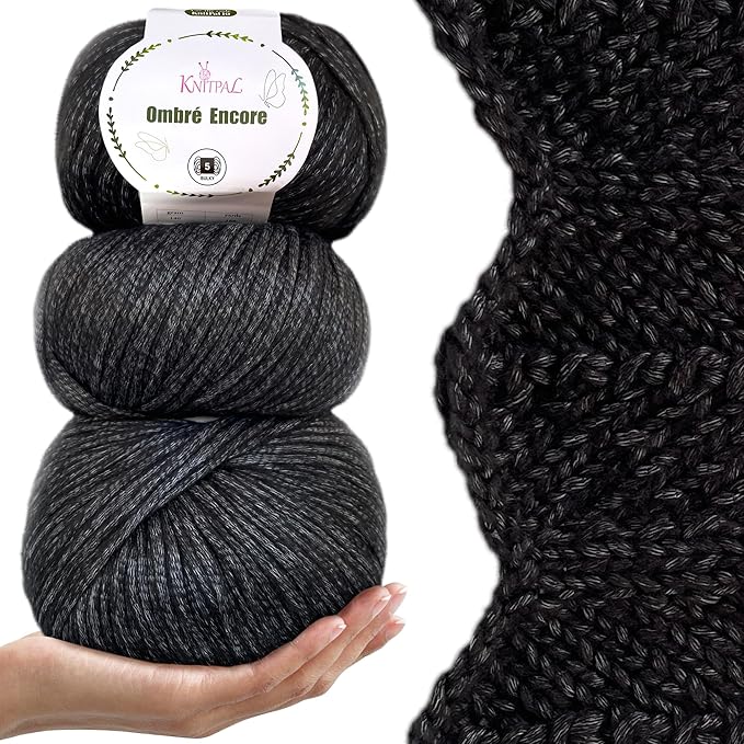 Ombré-Encore Chunky Ombre Yarn for Crocheting, 3 Balls, 507Yds/420G, Free Patterns - Multi Colored Bulky 5 Weight Yarn for Knitting - Black Jade