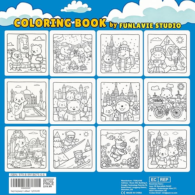 Cozy Coloring Book for Adults and Kids – Featuring Fuzzy’s Cute Animal Travel Adventures for Adult Stress Relief, Bold and Easy, Simple Designs for Teen Relaxation, Spiral Bound Design