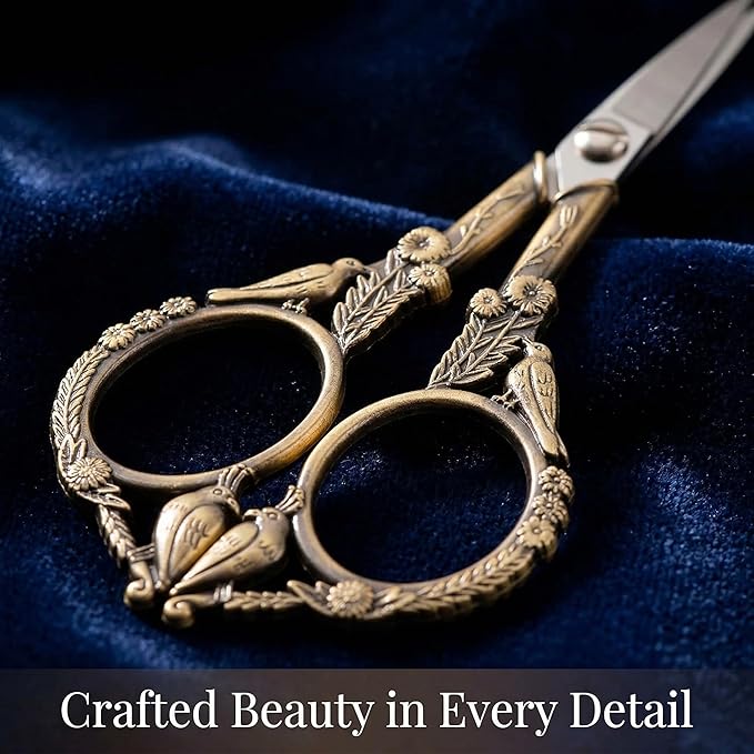 Crochet Scissors with Cover – Antique Bronze Vintage Small Embroidery Scissors, Sharp Bird Craft Scissors for Yarn Thread Sewing Needlework, Pretty Gift for Crocheter Quilter, 4.6 Inch