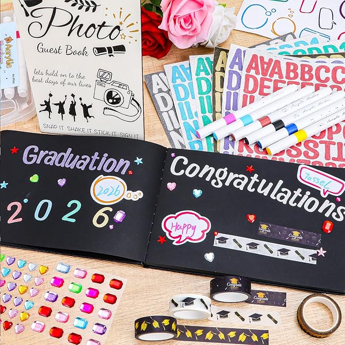 LUYI 29 Pcs 2026 Graduation Guest Book Set with Graduation Photo Guest Book Sign, Graduation Scrapbook Photo Album Memory Book DIY Kit with Markers Stickers for Congrats Grad Gifts Party Supplies