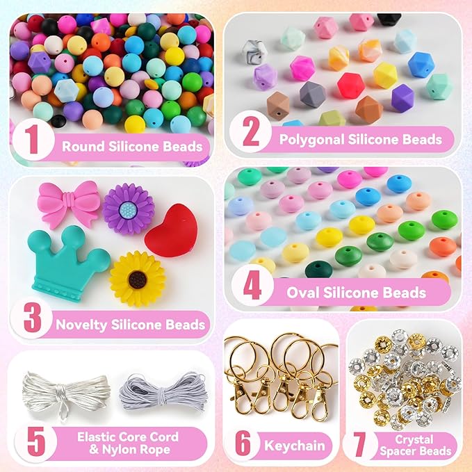 236Pcs Silicone Beads for Keychain Making Kit, Multi-Colored Silicone Beads Bulk, 13mm 15mm Round Rubber Bead Bracelet Kit for Pens, Necklace, Jewelry Making DIY Crafts Gifts