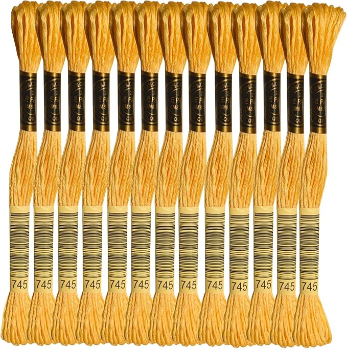 LE PAON Embroidery Floss, 14-Pack Six Strands 100% Long Staple Cotton Embroidery Thread, 8.7-Yard，Color Number：745, Light Pale Yellow