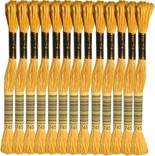 LE PAON Embroidery Floss, 14-Pack Six Strands 100% Long Staple Cotton Embroidery Thread, 8.7-Yard，Color Number：745, Light Pale Yellow