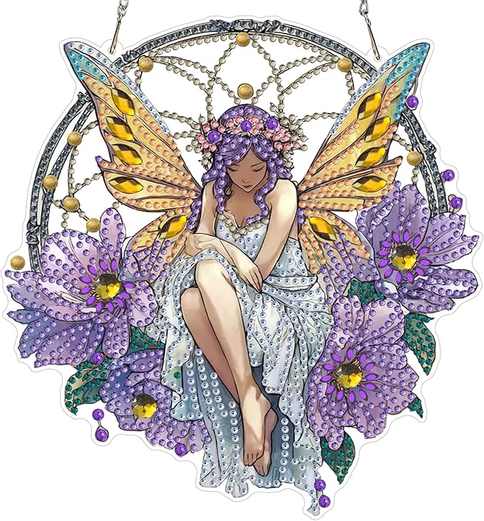 EOBROMD Diamond Hanging Art Kits for Adults Fairy, Dreamcatcher DIY Special Shaped Rhinestone Kits for Adults, Diamond Art Painting Suncatcher, Window Pendants Home Garden Wall Hanging Ornament
