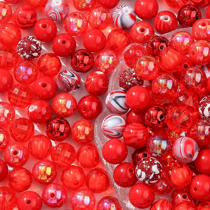 16mm Acrylic Bead 100pcs Focal Spacer Bead Red Chunk Bubblegum Beads for DIY Crafting Necklace Bracelet Jewelry Making Keychain (red)