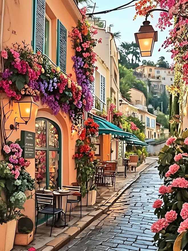 askkqtx Landscape Diamond Art Kits for Adults, Flowers Street Scenery Diamond Painting Kits, 5D DIY Full Drill Crystal Rhinestone Gem Art Craft Kits for Home Wall Decor 12X16 Inch