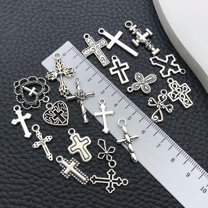 WOCRAFT 60pcs Antique Silver Cross Bracelet Charms for Jewelry Making Sets DIY Necklace Bracelet Keychain Crafting Charms Kit Craft Supplies (SN905)