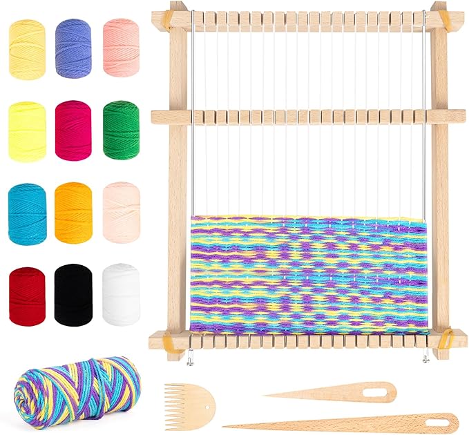 lemonfilter weaving loom kit, 9" x 11" diy hand-knitting loom kit, wooden multi-craft weaving loom tapestry loom large frame for adult and beginners handcraft loom,gift for birthday christmas