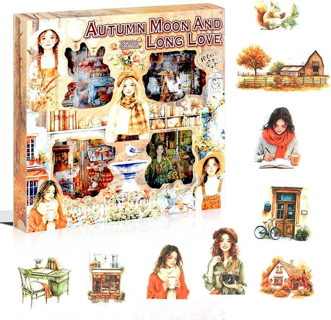 448Pcs Autumn Scenery Scrapbook Stickers for Scrapbooking Supplies, Transparent PET Aesthetic Stickers for Journaling, Junk Journal, Planner, DIY Craft Art, Scrap Booking Supples Kit