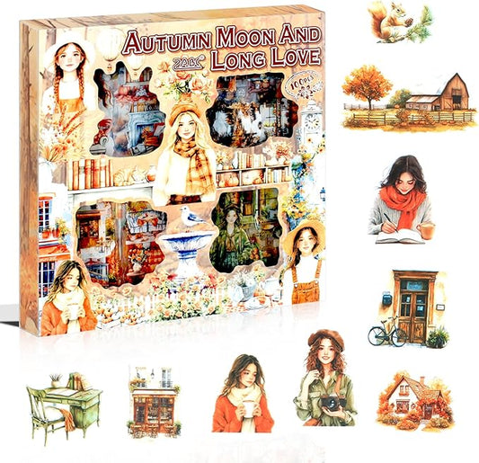 448Pcs Autumn Scenery Scrapbook Stickers for Scrapbooking Supplies, Transparent PET Aesthetic Stickers for Journaling, Junk Journal, Planner, DIY Craft Art, Scrap Booking Supples Kit