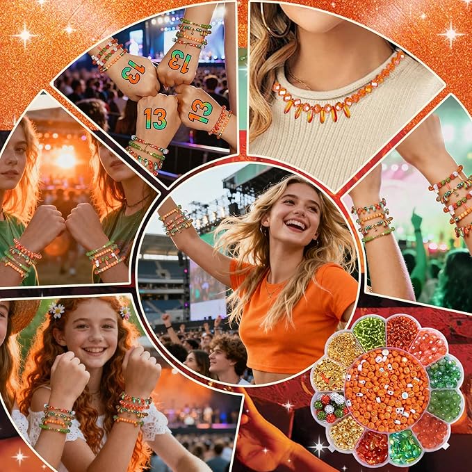 Goldwise Friendship Bracelet Making Kit for Fans, Orange Beads for Jewelry Making,Letter Beads (A-Z),Varieties of Charms, DIY Crafts for Gifts Birthday