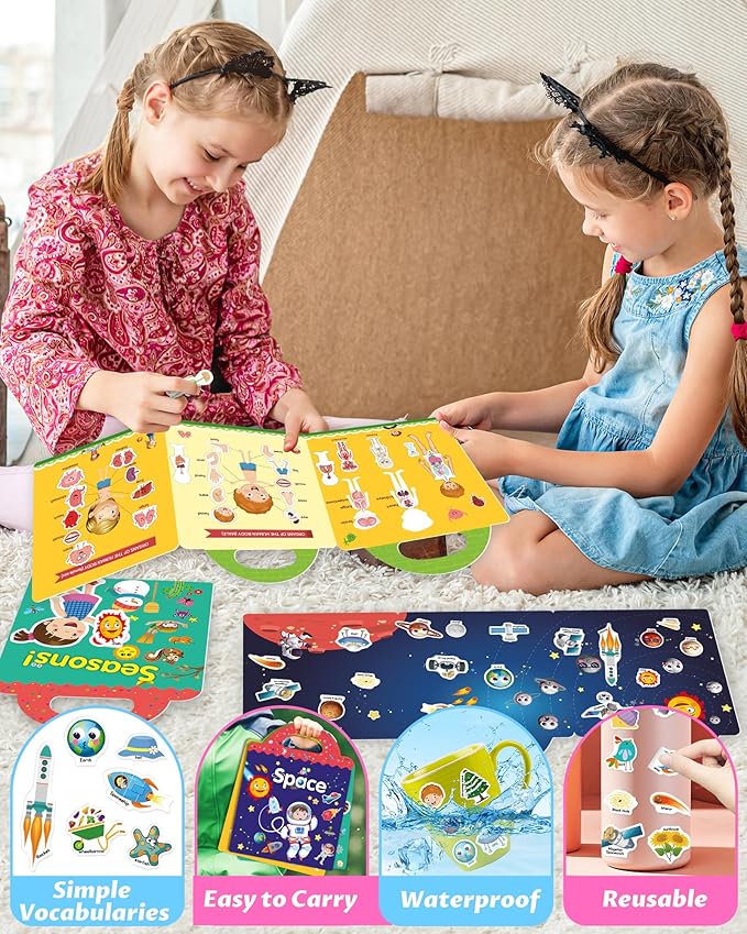 walenced reusable sticker book for toddlers, stickers for kids, toddler sticker book, toddler craft activities, toddler travel toys ages 3 and up boy girl birthday gifts