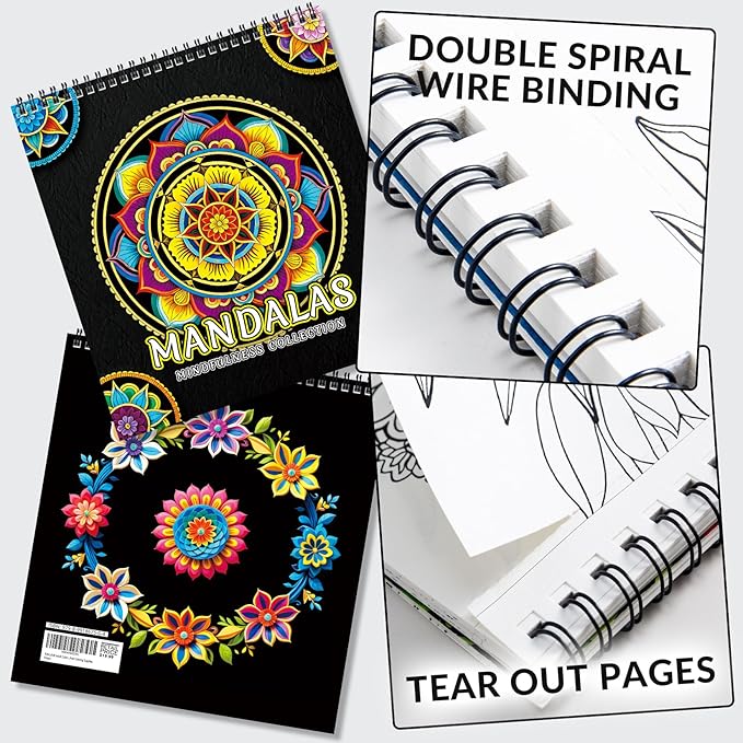 FUN LAVIE Adult Coloring Book - Mandala Coloring Books for Adults Relaxation and Teens Stress Relief, Large Print Spiral Bound Coloring Book for Women,Mandalas Style Mindfulness Stress-Free Patterns