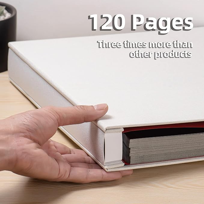 Large Photo Album Self Adhesive 4x6 5x7 3x5 8x10 Scrapbook Magnetic Album DIY Scrap Book Length 13 x Width 12.8 (Inches) 120 Black Sticky Pages Linen Cover DIY Photo Album(White)