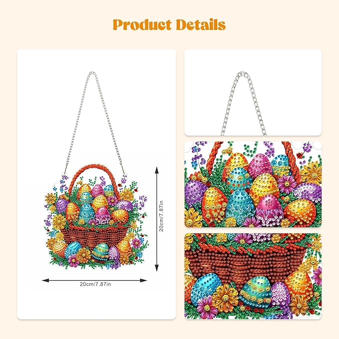 RICUVED Easter Diamond Art Hanging Kit for Adult, Special Shaped Diamond Painting Pendant Board Kit, Eggs Art Suncatchers Double Sided Hanging Acrylic Window Ornament for Home Garden Decor