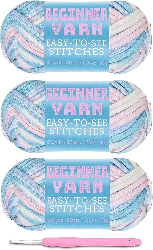 3x50g Beginners Pink Blue Purple Mixed Yarn, 260 Yards Yarn for Crocheting Knitting, Easy-to-See Stitches, Worsted Medium #4, Chunky Thick Cotton Nylon Blend Yarn Yarn for Crocheting