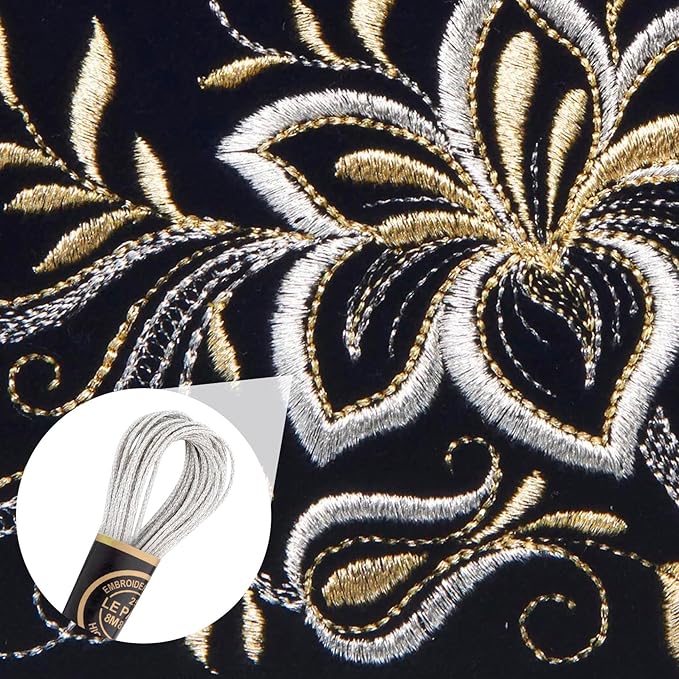 3 Skeins Metallic Embroidery Floss, Glitter Embroidery Thread String, Polyester Cross-Stitch Threads for Hand Embroidery, String Art, DIY Bracelet- Silver