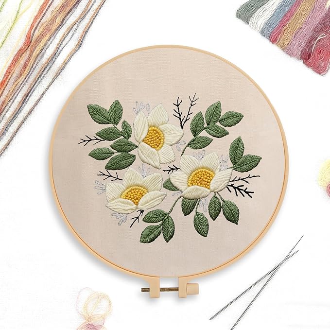 CREAWONDER Canvas Tote Bag Embroidery Kit with Pattern for Beginners, Arts and DIY Embroidery Crafts Kits for Adults, Include Instructions, Embroidery Hoops, Color Threads and Tool