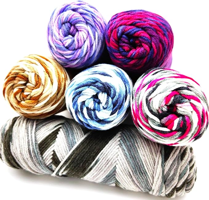 5-Ply Variegated Yarn 200g/2pcs, Acrylic 100%, Chunky Weight 2.5mm, Soft & Cozy, Vibrant Colors, Full Hand Feel for Knitting Sweaters, Scarves, Shawls, Hats (6#Black Grey)