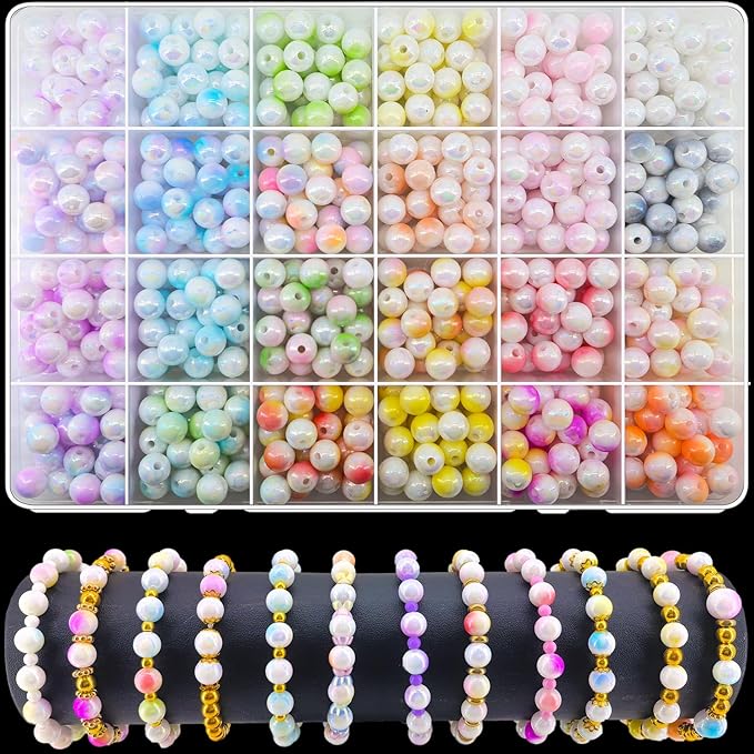 720Pcs 8mm Acrylic Round Beads for Jewelry Making, 24 Colors Pastel Two Tone Round Bead for Bracelets Making Kit Candy Plastic Bubble Gum Beads Loose Beads Bulk for DIY Necklace Crafts Phone Charm