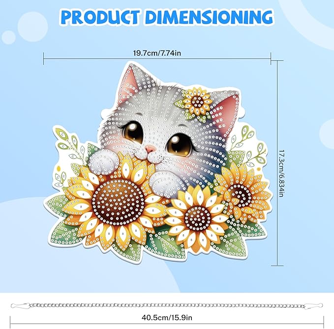 Bowetile Hanging Diamond Art Cat Kits for Adults, 5D Special Shape Diamond Painting Sunflower Kits, Animal Diamond Gem Art Suncatchers Painting Pendant Ornament for Home Garden Wall Decor