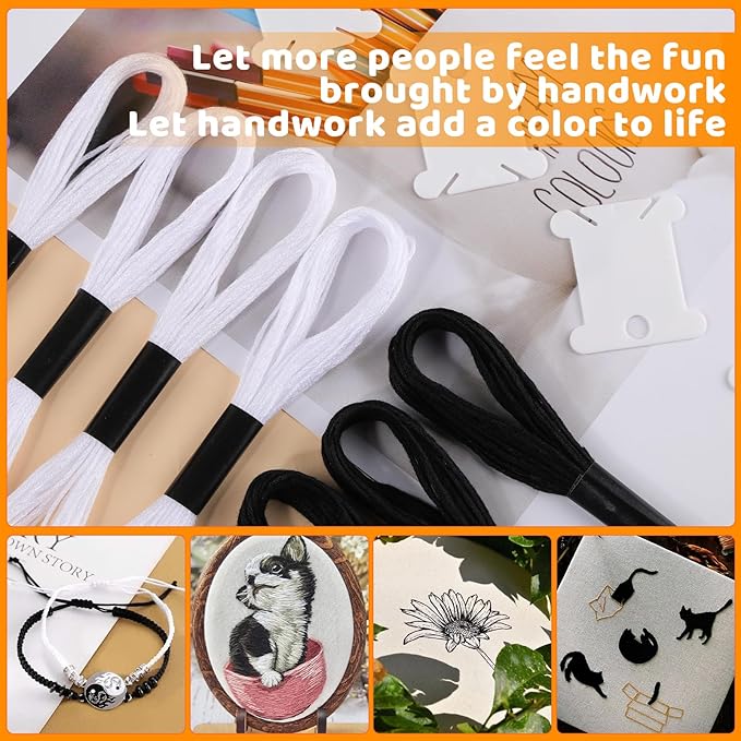 24 Skeins Embroidery Thread, Black and White Series Embroidery Floss, Cotton Embroidery Thread Floss Bracelet Yarn Set with Plastic Floss Bobbins for DIY Jewelry Making Craft