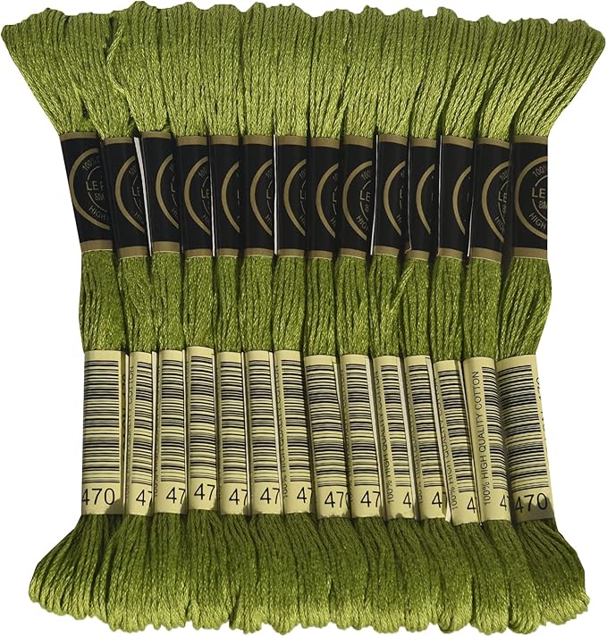 LE PAON Embroidery Floss, 14-Pack Six Strands 100% Long Staple Cotton Embroidery Thread, 8.7-Yard，Color Number：470, Light Avocado Green