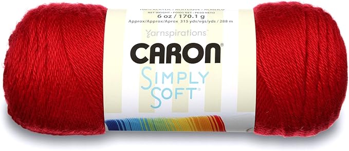 Caron Simply Soft Solids Yarn, 6oz, Gauge 4 Medium, 100% acrylic - Harvest Red - Machine Wash & Dry