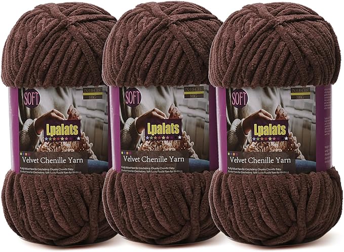 Baby Blanket Yarn for Crocheting Soft - 3 Pack of 100g/3.5oz Chunky Chenille Yarn for Knitting Blankets Amigurumi - Super Bulky Yarns - 261 Yards Thick Plush Yarns (3, Dark Curry)