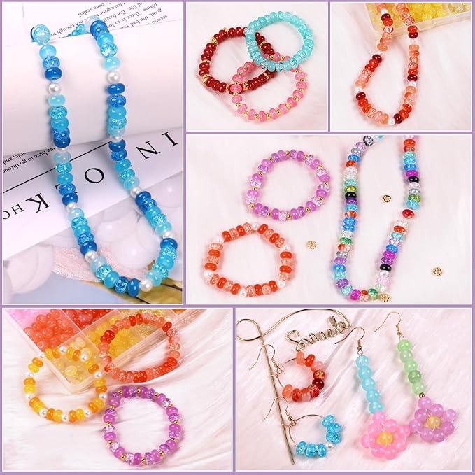 1380pcs Rondelle Glass Beads for Jewelry Making, 48 Colors Abacus Glass Beads for Bracelet,5x8mm Bracelet Making Kit with Gemstone Spacer Rondelle Beads for DIY Crafts Gifts (2 Box)