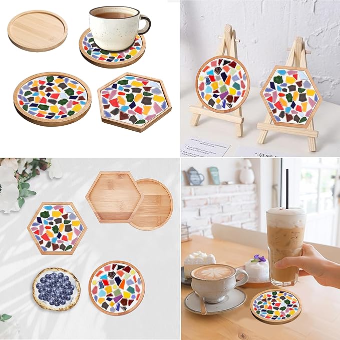 Nuyoach Mosaic Tiles Crafts Kits for Adults,2 Sets DIY Glass Mosaic Craft with Wooden Coaster Making Materials Package for Women Seniors,Ceramic Mosaic Art Bulk Gifts for Home Decor Summer Party