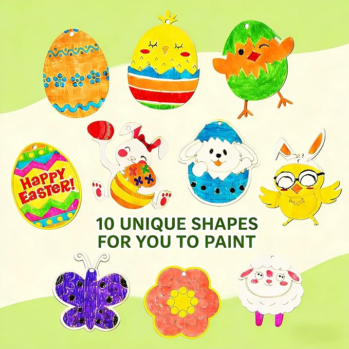 Yodeeni 40Pcs Easter Crafts for Kids, Unfinished Wooden Ornaments DIY Crafts Painting Kit for Kids Ages 4-8 8-12 Easter Activities Party Favors Supplies Hanging Decorations Gifts Basket Stuffers