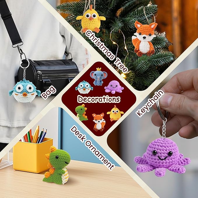 Allaugh Crochet Kit for Beginners Kids: 6pcs Cute Animal Crochet Set Knitting Gift for 8-12 Year Old - Easy to Learn with Step-by-Step Video Tutorials Hook Yarn for Crocheting - DIY Birthday Presents
