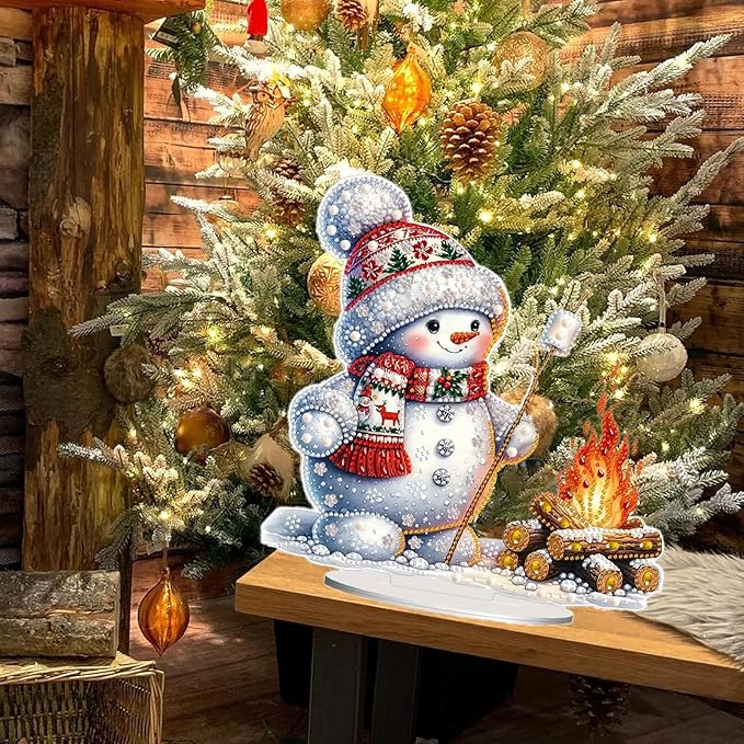 Christmas DIY Diamond Desktop Ornament, Double Sided Special Shaped Diamonds Art Kits, 5D Tabletop Ornaments for Adult Beginner Home Office Decor Crafts Gift (Snowman 01)