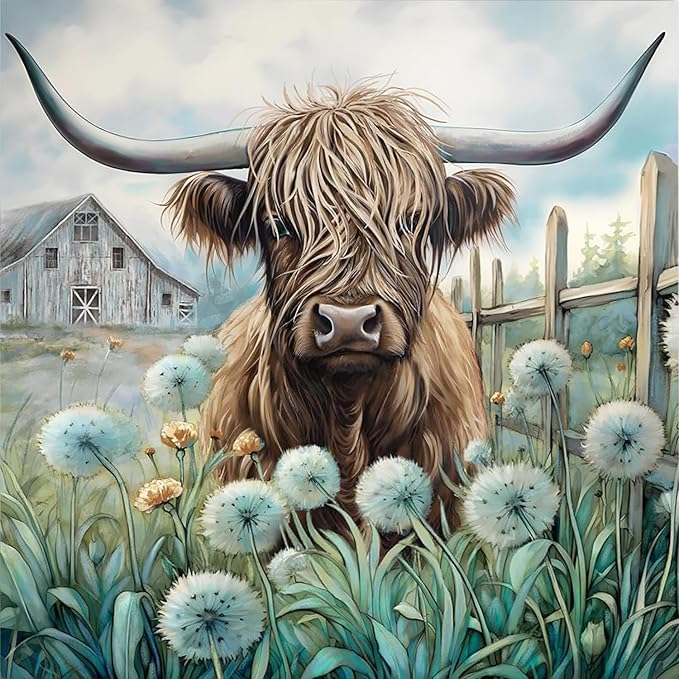 ARPADAMO Diamond Art Kits for Adults,5D Highland Cow Diamond Painting DIY Cow Diamond Art Diamond Painting Kits for Adult,Round Full Drill Diamonds, Diamond Art Kits for Home Decor-12x12inch