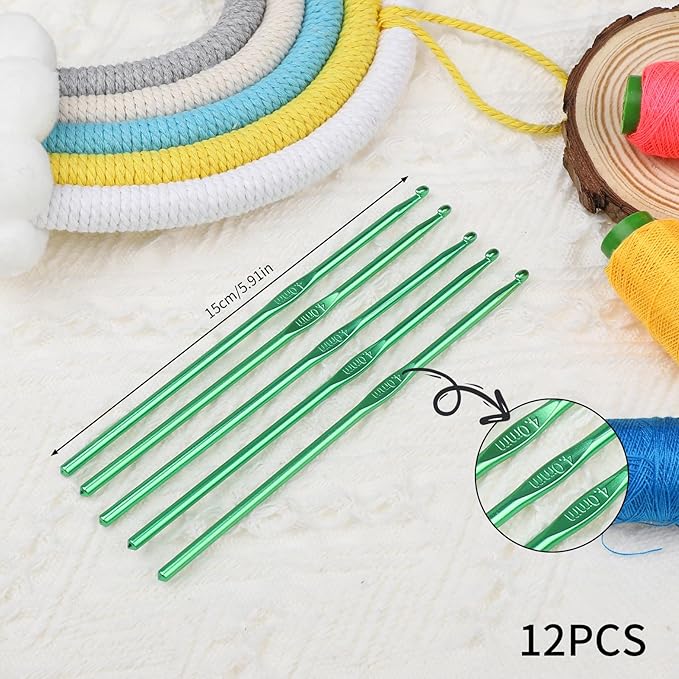 12PCS 4mm Crochet Hooks, US Size G/6 Small Crochet Hooks, Aluminum Crochet Needles for DIY Yarn Craft, Knitting Needles for Beginners Women Adults