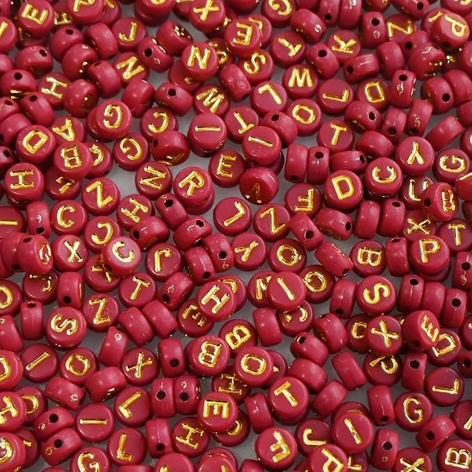 Amaney 1000pcs Red Letter Beads Gold Beads 7x4mm for Jewelry Making Bracelet Hair Braids Crafts Christmas Decorations