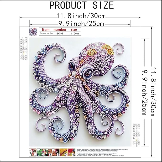 SHICERNHJ 5D Diamond Painting Kits for Beginners,Animal Special Shape Diamond Art Kits for Purple Octopus DIY Crystal Rhinestones Paint By Diamonds and Crafts for Adults Home Wall Decor 12 X 12inch