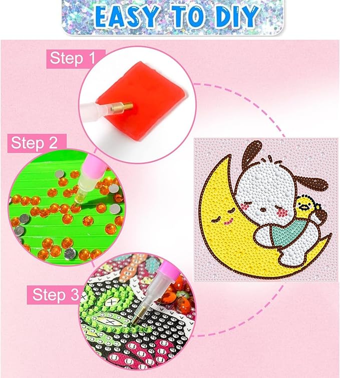 YSUNETER Diamond Painting Kits for Kids Beginner - 4 Pack DIY 5D Full Drill Diamond Art Kits for Children, Cute Animals Round Crystal Rhinestone Gem Art Crafts Home Wall Art Decor 5.9 x 5.9 Inches