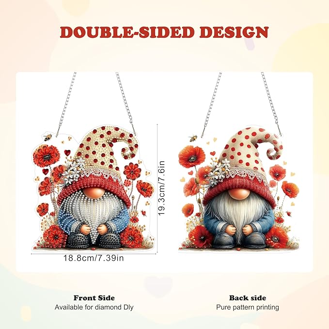 HEIBAGO Gnome Diamond Art Hanging Kits for Adults, Diamond Art Suncatchers Bee, 5D Special Shape Diamond Painting Pendant, DIY Window Ornament Gifts for Home Garden Door Wall Decor 8.3 x 8.3 Inch