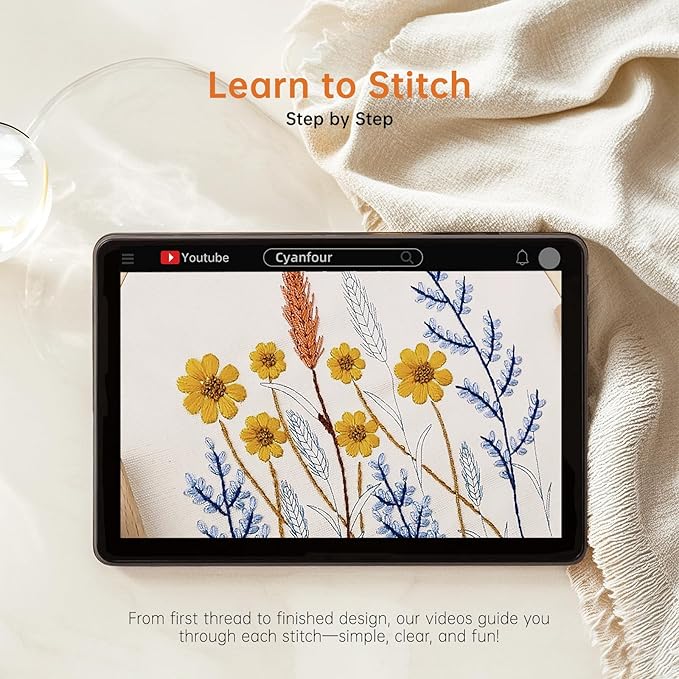 CYANFOUR 5 Pack Beginner Embroidery Kit for Adults, Easy to Learn Floral Embroidery Patterns from Video & Instruction, Needlepoint Kits for Adults Include Embroidery Hoop, Colorful Threads, Tools