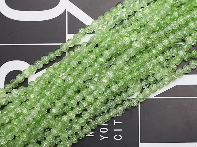 450pcs Green Crackle Glass Beads Handcrafted Round Lampwork Smooth Loose Beads for Bracelet & DIY Jewelry Making 8mm