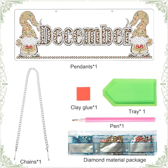 Diamond Painting Kits Hanging Pendants, DIY Crystal Rhinestone Wreath Kits, Colored Imitation Art Point Crystal Diamond Art Window Pendants Home Garden Wall Door Birthday Festival Gifts (December)