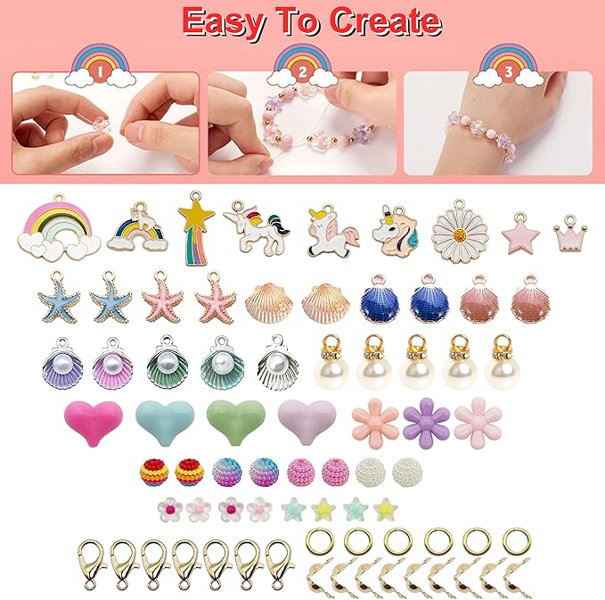 jinnbey ocean style pearl bead jewelry making kit, acrylic letters loose beads for necklace bracelet making, with shell starfish pendant cute beads, gifts for kid adults handicraft enthusiasts