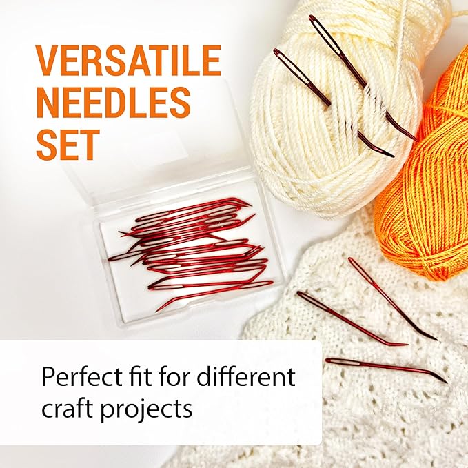 VONEEDL 20 PCS Bent Tip Tapestry Needles with Large Eye - Yarn Blunt Steel Knitting Needles in Storage Box - Perfect for Crochet, Weaving, Darning, DIY, and Crafting