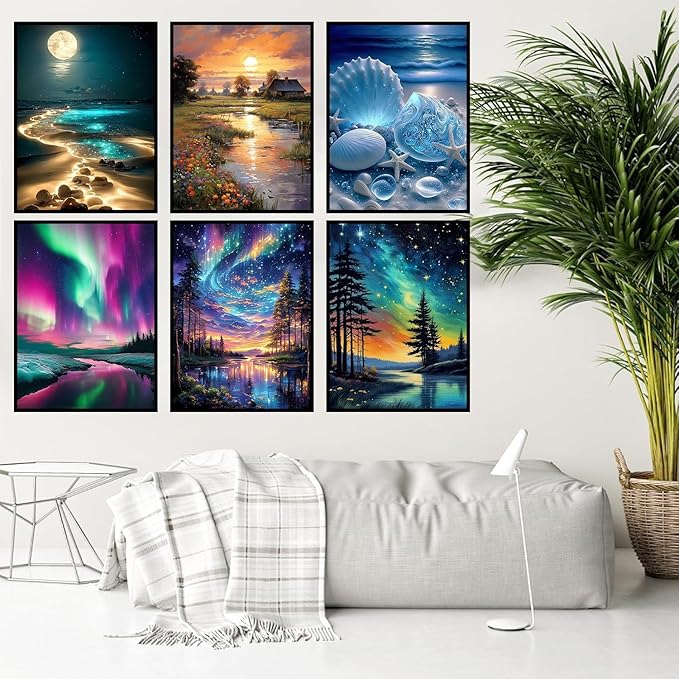 9 Pack Diamond Art Kits for Adults, Landscape Diamond Painting Kits for Adults, 5D DIY Round Drill Gem Art Paint With Diamonds Dots Crafts Ste for Home Decor Gift 12x16in (Beach, Starry Sky, Forest)