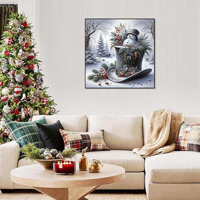 Christmas Diamond Painting Kits for Adult, Xmas Snowman Hat Forest Diamond Art Kits for Beginner, 5D DIY Full Drill Winter Holiday Rhinestone Diamond Dots Gem Painting Art Craft Home Decor 14 x14 Inch