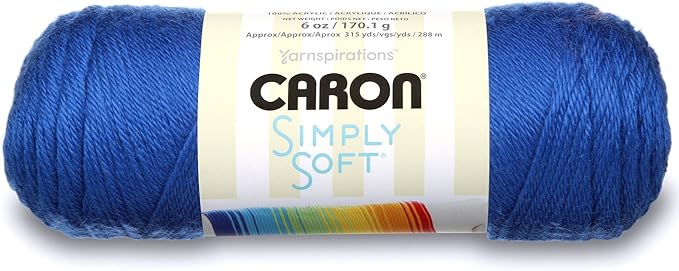 Caron H970039767 Simply Soft Solids Yarn, 6oz, Gauge 4 Medium, 100% acrylic - Royal Blue - Machine Wash & Dry
