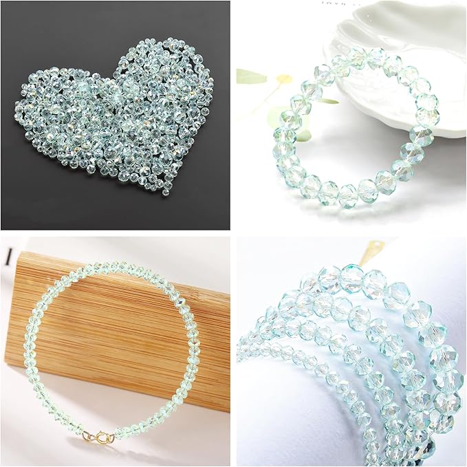 laopottbeads 500pcs 6mm crystal glass beads for jewelry making beads for bracelets necklace pendants making supplies(light blue green)