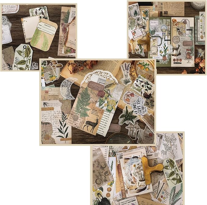 Vintage Scrapbook Supplies Pack for Adults, Decorative Nature Retro Paper Stickers Collection for Journal DIY Arts Crafts Album Bullet Journals Planners (Nature)